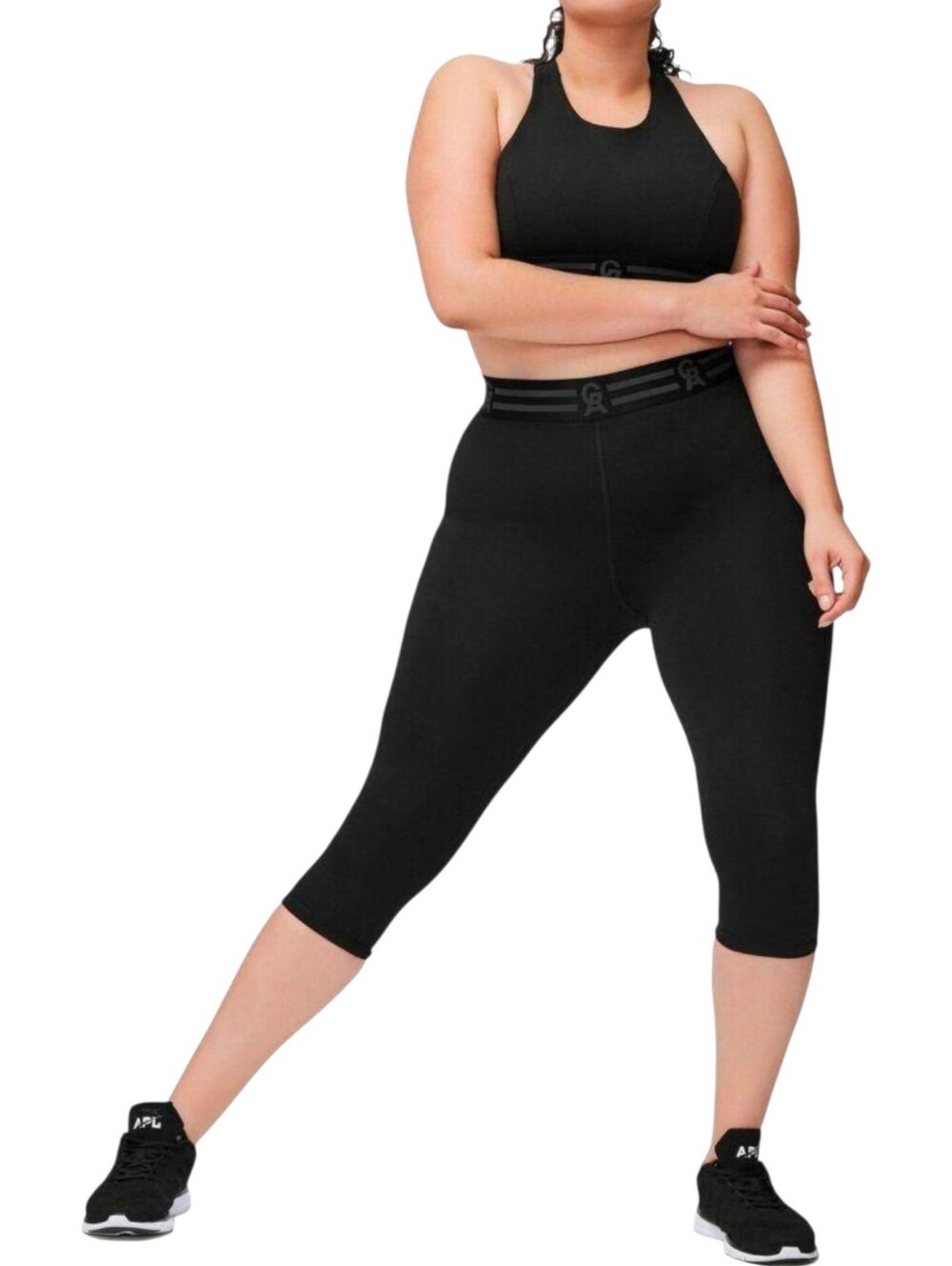 Good American The Icon Capri Leggings Black Compression Activewear Size 7 NWT